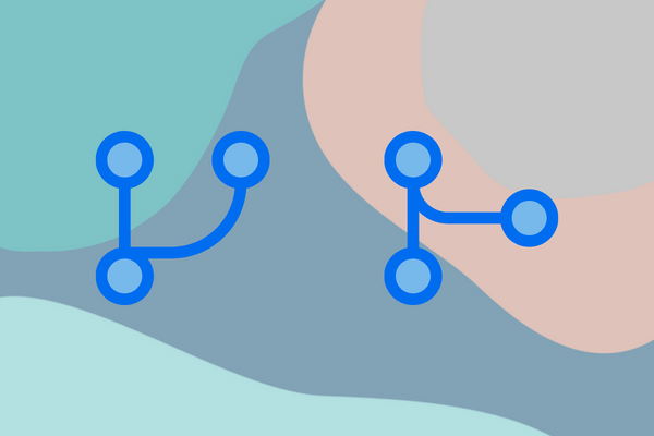 A graphic depicting a git branch and a git merge